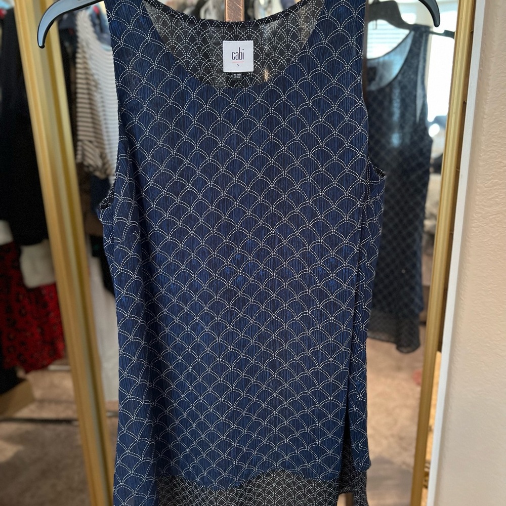 Cabi Blue Scallop Layered Hem Top Size S